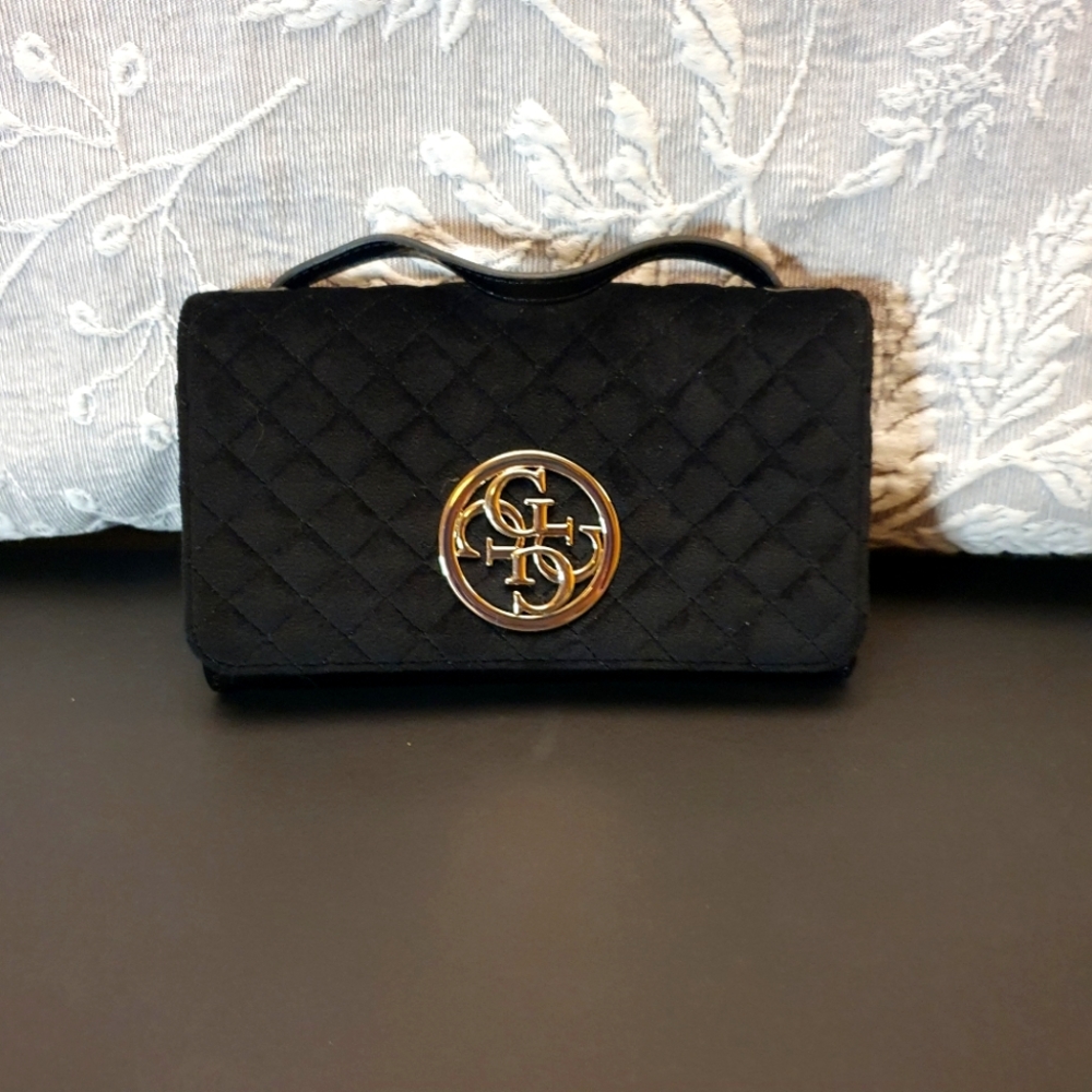 Like-New Guess Handheld / Crossbody Black Suede Bag - Picture 3 of 9
